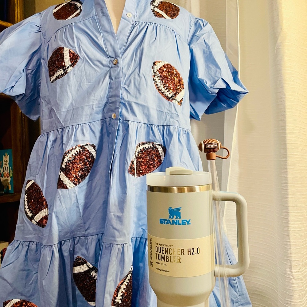 PEACH LOVE SEQUIN FOOTBALL PATCH BABYDOLL DRESS LIGHT BLUE - Picture 6 of 9
